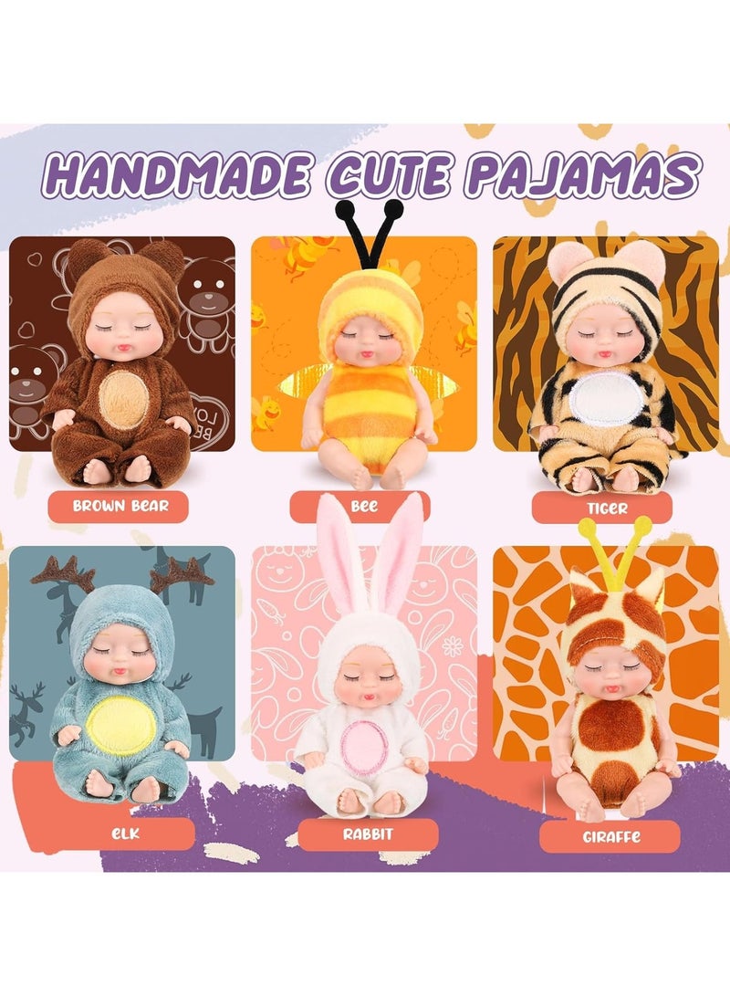 Yalla Pick 6Pcs Mini Baby Dolls Set, Cute Reborn Dolls with Animal Clothes, Movable Joints Soft Body PVC Toys for Toddlers 3 Years+, Ramadan Birthday Gift - Image 5